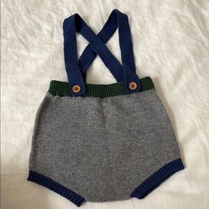 Gray Knit Baby Romper with Blue Straps